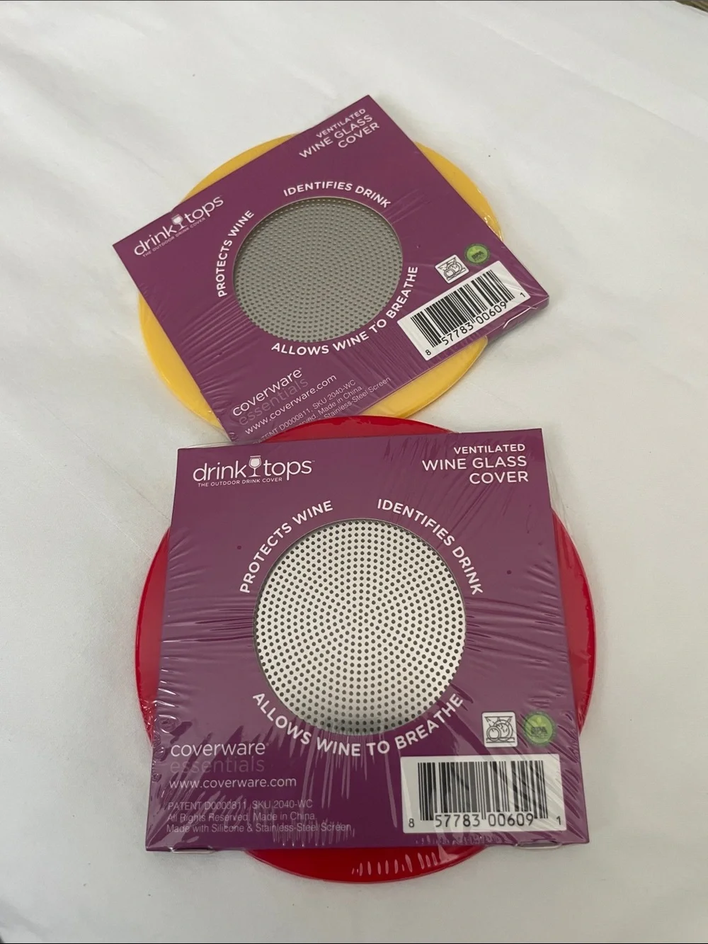 Ventilated Wine Glass Covers - Red & Yellow pack of Two - Picture 4 of 4